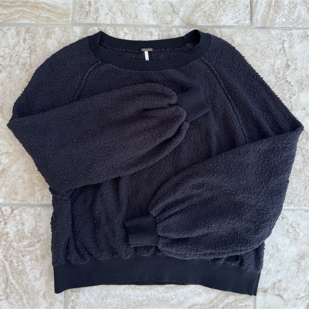 FREE PEOPLE WOMEN'S BLACK LONG SLEEVE TEXTURED FOUND MY FRIEND PULLOVER Size XS - Picture 8 of 13
